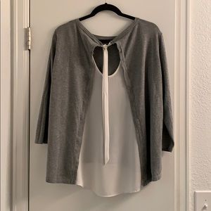 Loft Open Back Sweater w/ Chiffon Overlay and Bow